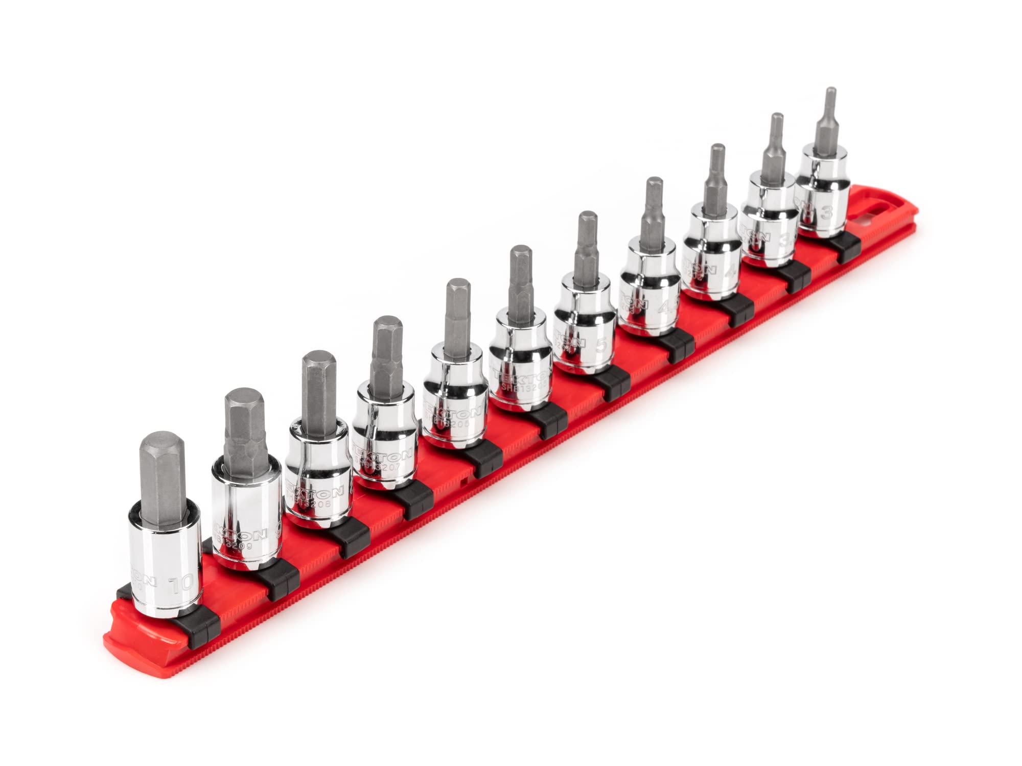 TEKTON 3/8 Inch Drive Hex Bit Socket Set with Rail, 11-Piece (3-10 mm) | SHB91107