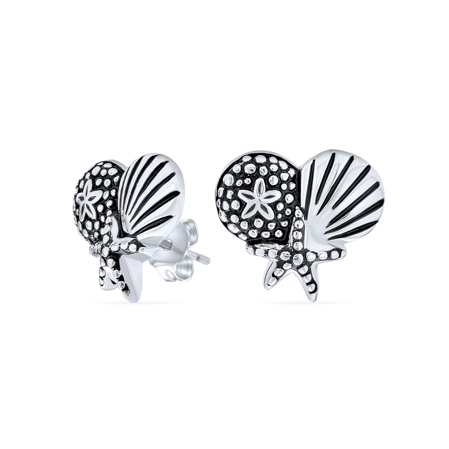 Escape A La Playa Tropical De Hawai Junto Al Mar, Aretes De Conchas Marinas, Estrellas De Mar Y Dólares De Arena Náuticos En Plata De Ley Oxidada .925 Para Mujeres Adolescentes