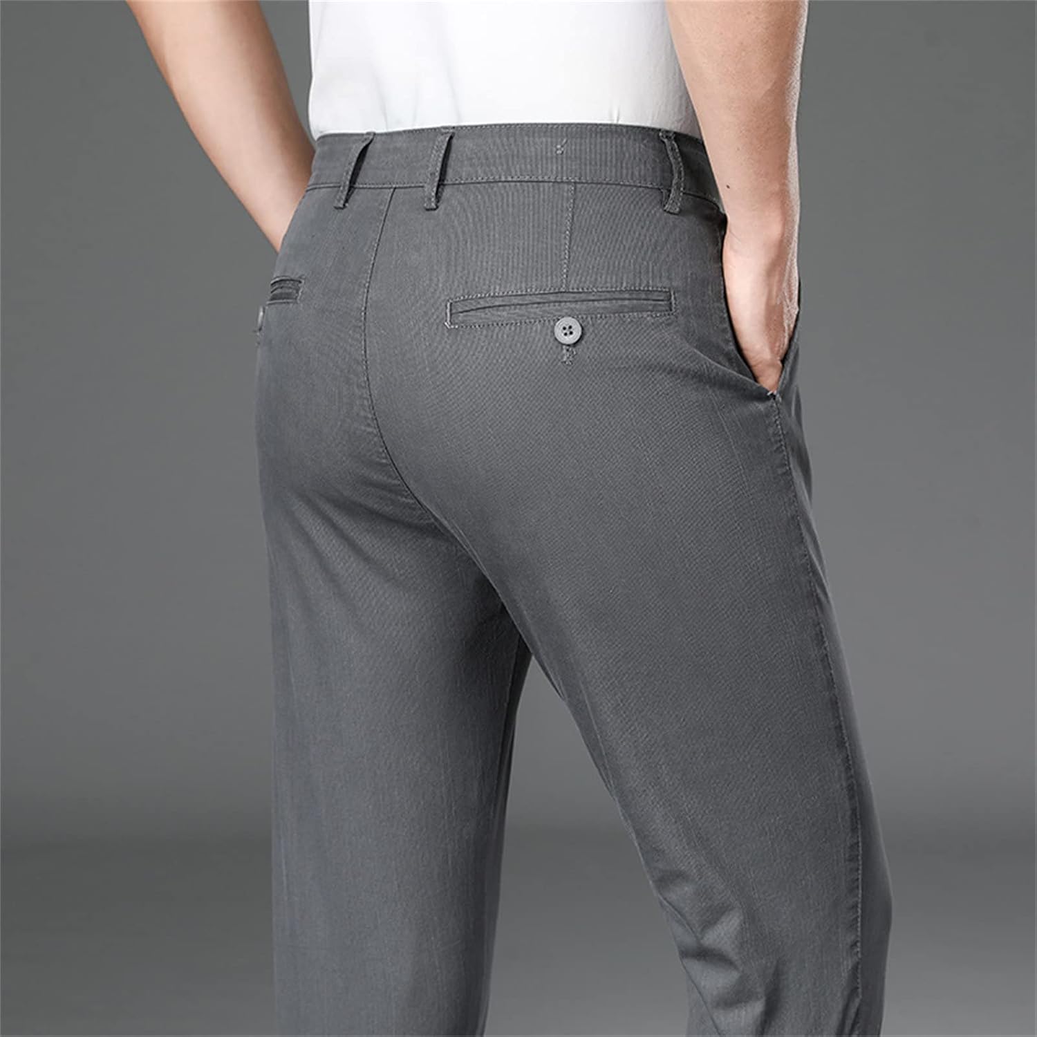 Men's Casual Straight Pants in Summer Stretch Relaxed Fit Flat Front Pant Solid Color Pocket Decorative Pants