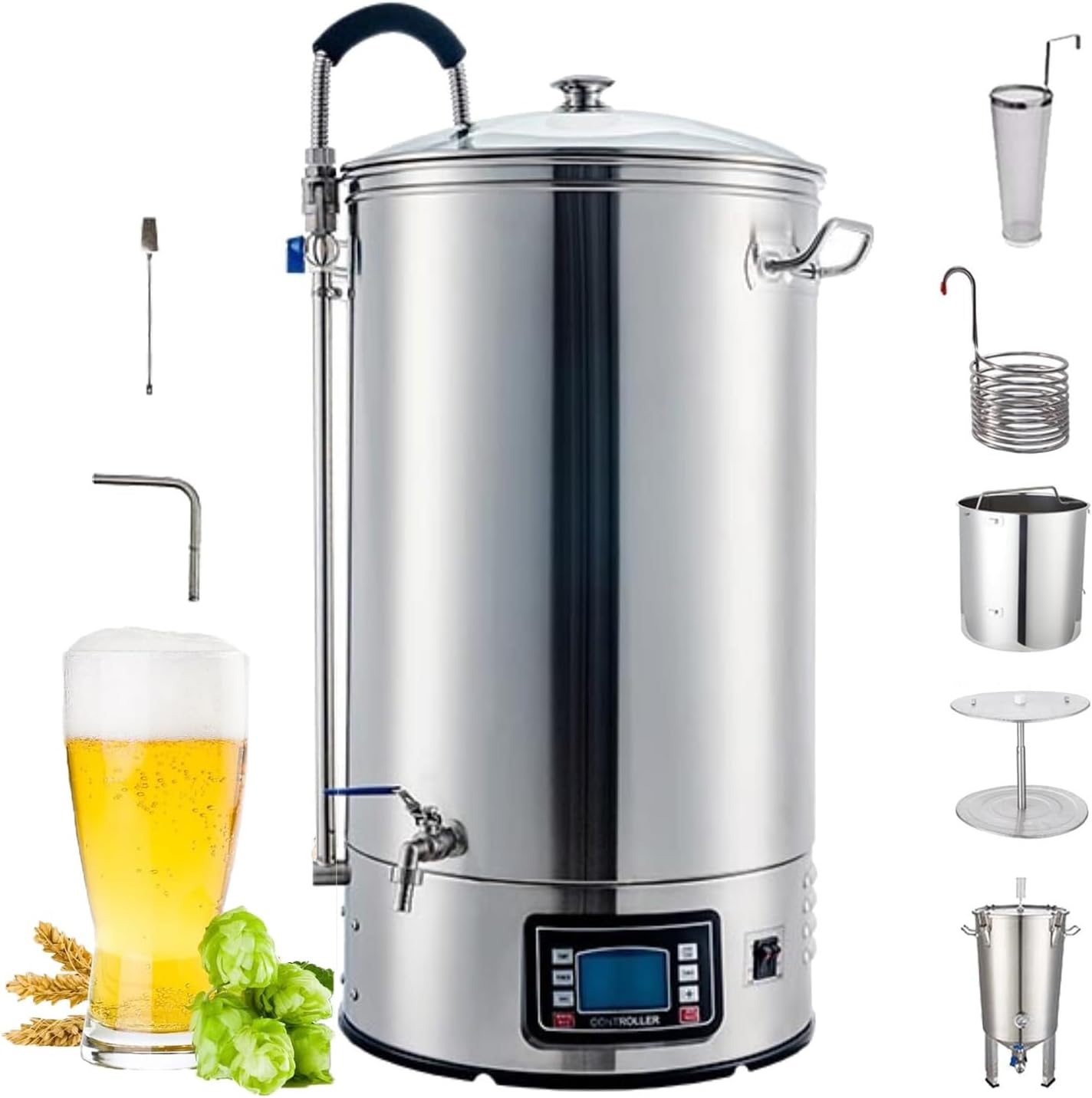 Electric Brewing System | Integrated Home Beer Mashing & Boiling Equipment | Digital Display | Suitable for Home and Commercial Use(30L,220V)