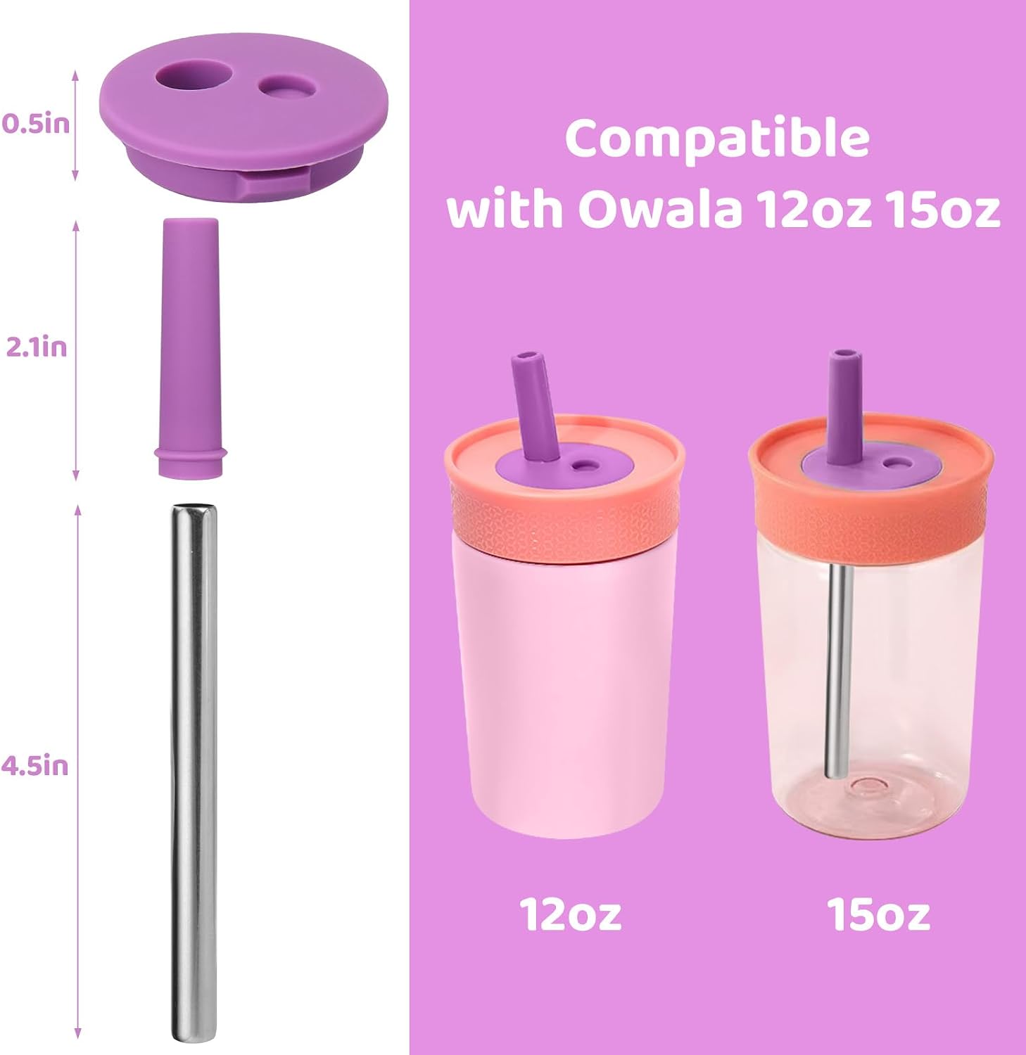 Mouthpiece and Metal Straws Replacement for Owala Kids Water Bottle