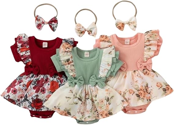 Amazon.com: Kiddie Kave Mameluco de riffa con estampado floral de manga corta con diadema, Verde (Mint Green) : Ropa, Zapatos y Joyería