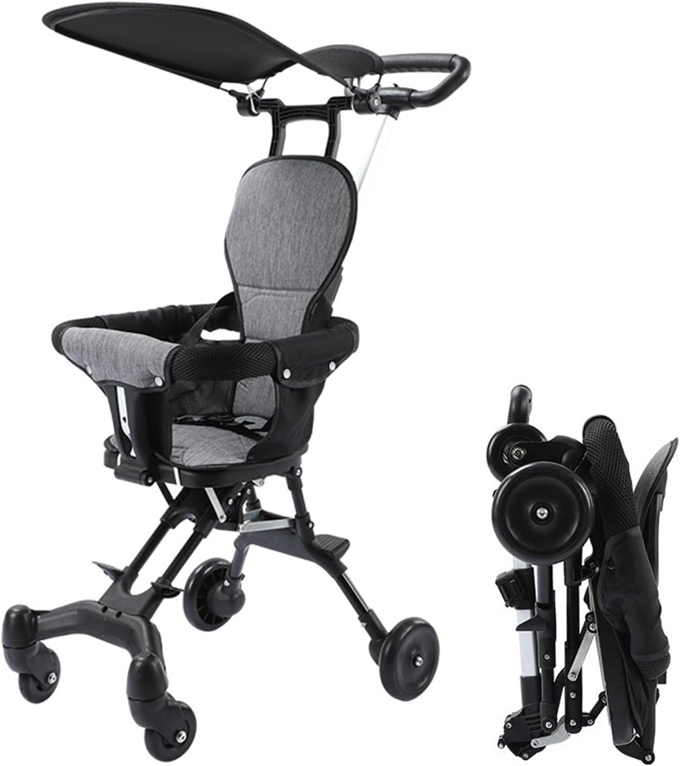 Beauenty Lightweight Baby Stroller, Folding Buggy with Sunshade (Black + Pad +Sunshade)