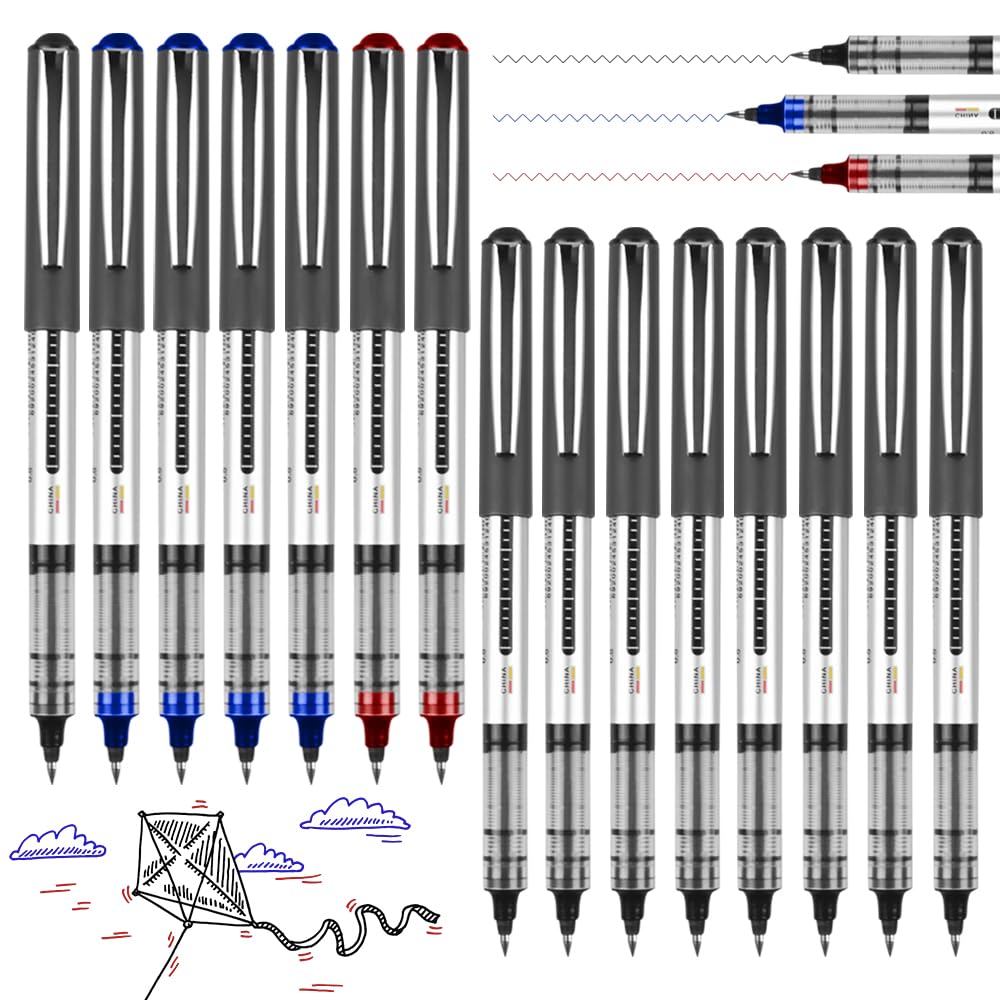 Rollerball Pens, 15 Pack Gel Pens, 0.5mm Quick-Drying Ballpoint Pens, Liquid Ink Rollerball Pens, Writing Pens for Office, Home,School (9 Black, 4 Blue, 2 Red)