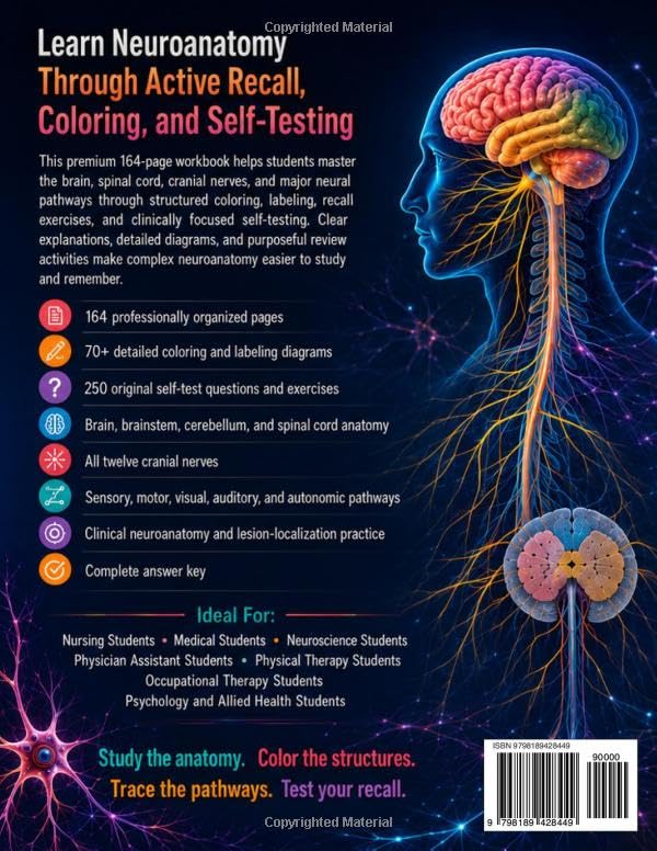 NEUROANATOMY COLORING AND SELF-TEST WORKBOOK: Visual Study Guide for Nursing, Medical, Neuroscience, and Allied Health Students image 3