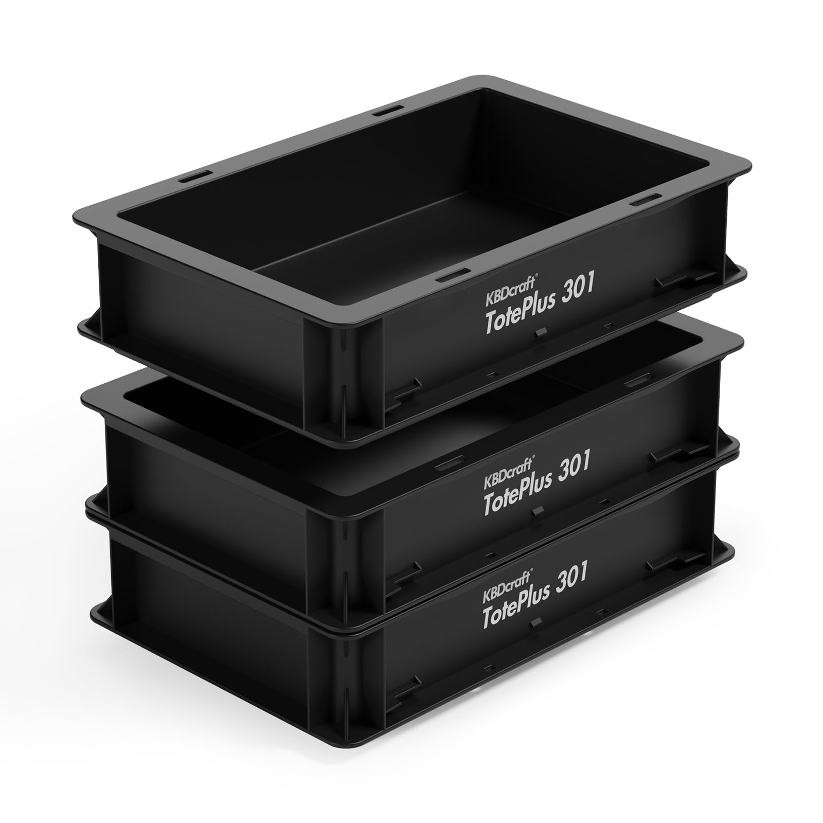KBDcraft Stackable Storage Bin - Heavy-Duty Plastic Organizer Box and Tray with Straight Walls, small plastic bin totes for storage, 12"x8"x3", 0.5Gal, Black, 3 Pack