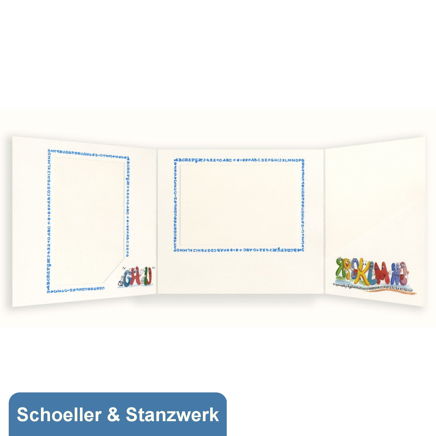 Schoeller & Stanzwerk© - 25 Stück 3-teilige Kindergarten- / Schulfotomappe für 13x18 cm Fotos - mit farbigem Druck "ABC"