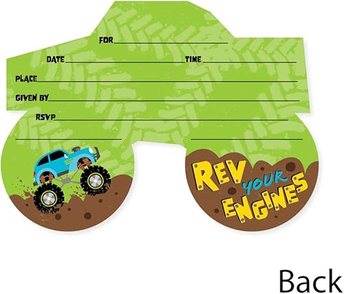 Miniatura 5 de Big Dot of Happiness Smash and Crash - Monster Truck - Invitaciones de relleno en forma de camión - Tarjetas de invitación de fiesta de cumpleaños