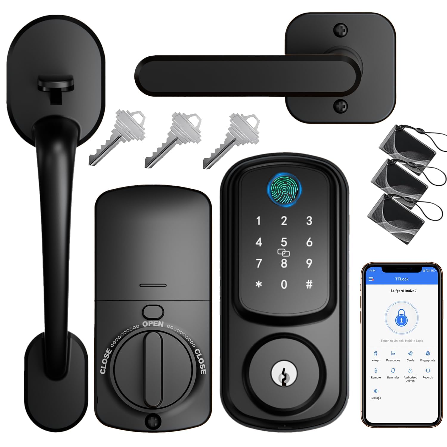 Keyless Entry Door Lock with Handle Set, Keyless Entry Deadbolt with Handle Set,Smart Locks for Front Door Auto Lock Work with Alexa,Black