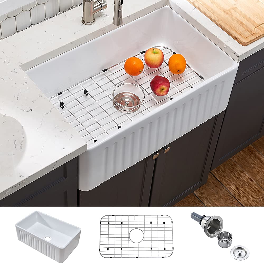 Buy KINGO HOME 24 Inch White Fireclay Farmhouse Sink, ApronFront