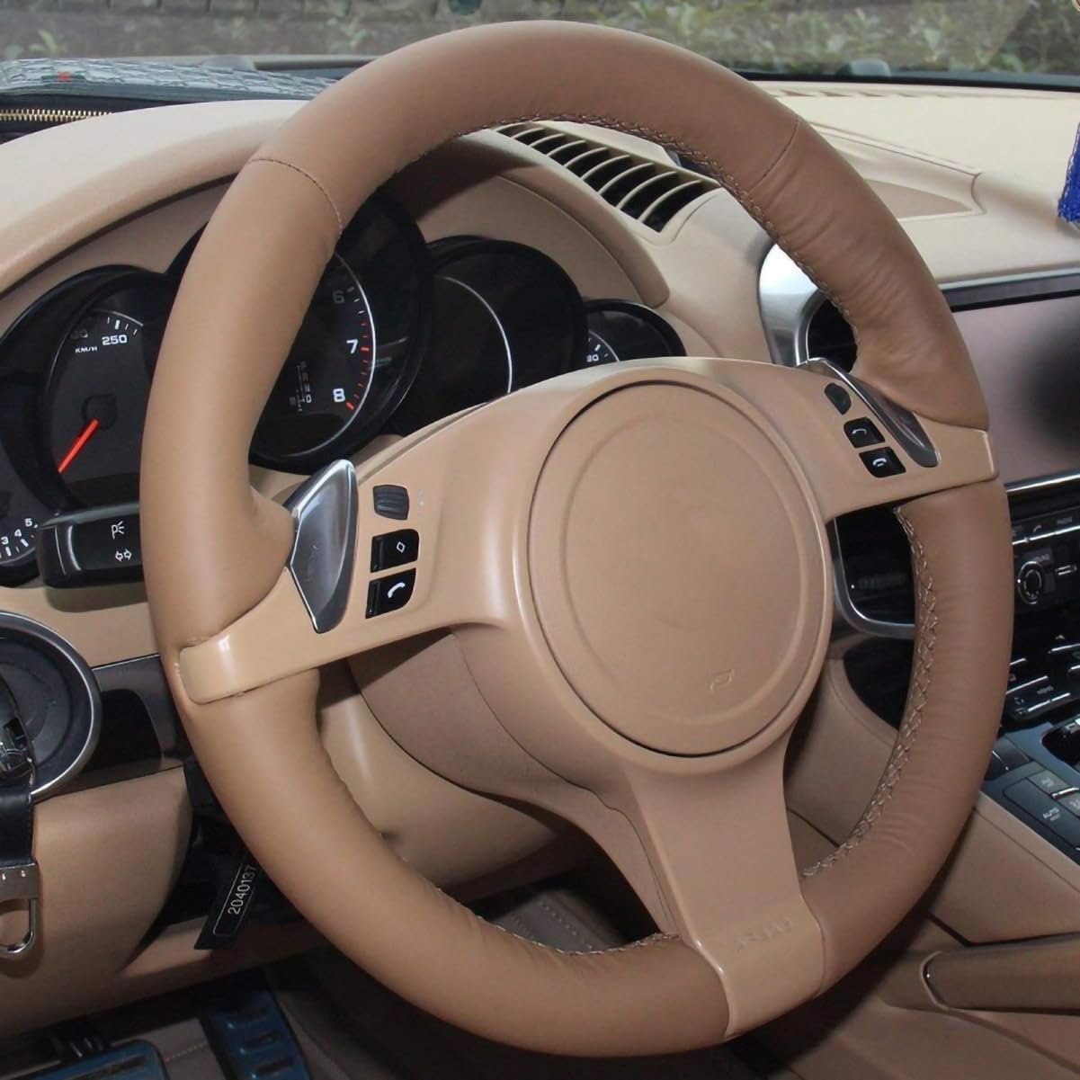 Loncky Genuine Leather Auto Custom Steering Wheel Cover for Porsche 911 Porsche 911 Carrera S/Porsche Boxster S Boxster Base/Porsche Cayenne Base Cayenne S/Porsche Panamera Accessories