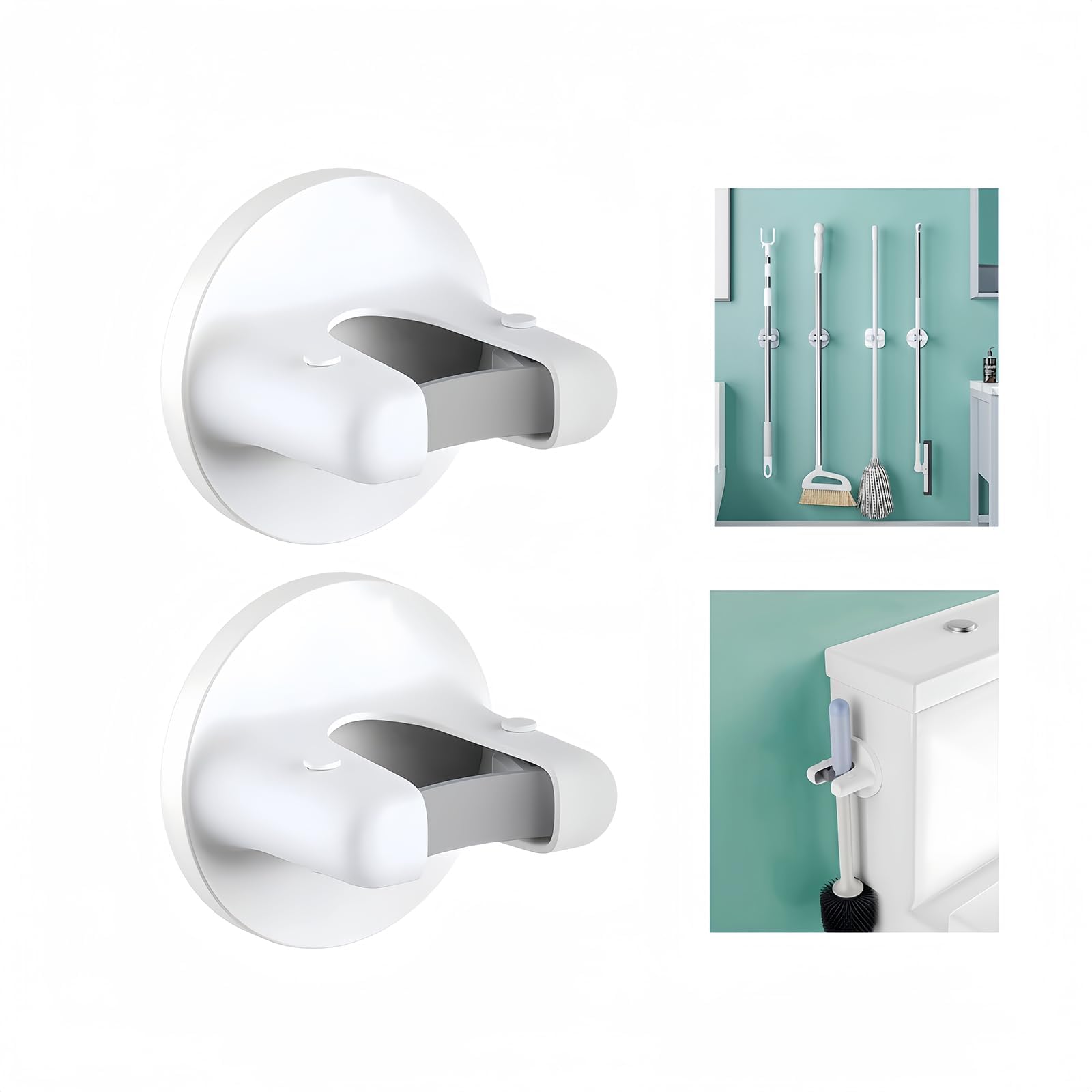 JMXINHANG Bathroom Organization Made Easy with Wall Mounted Hooks for Brooms and Mops - No Damage Adhesive Hooks for Walls Broom Hooks Wall Mounted(2 Pack)