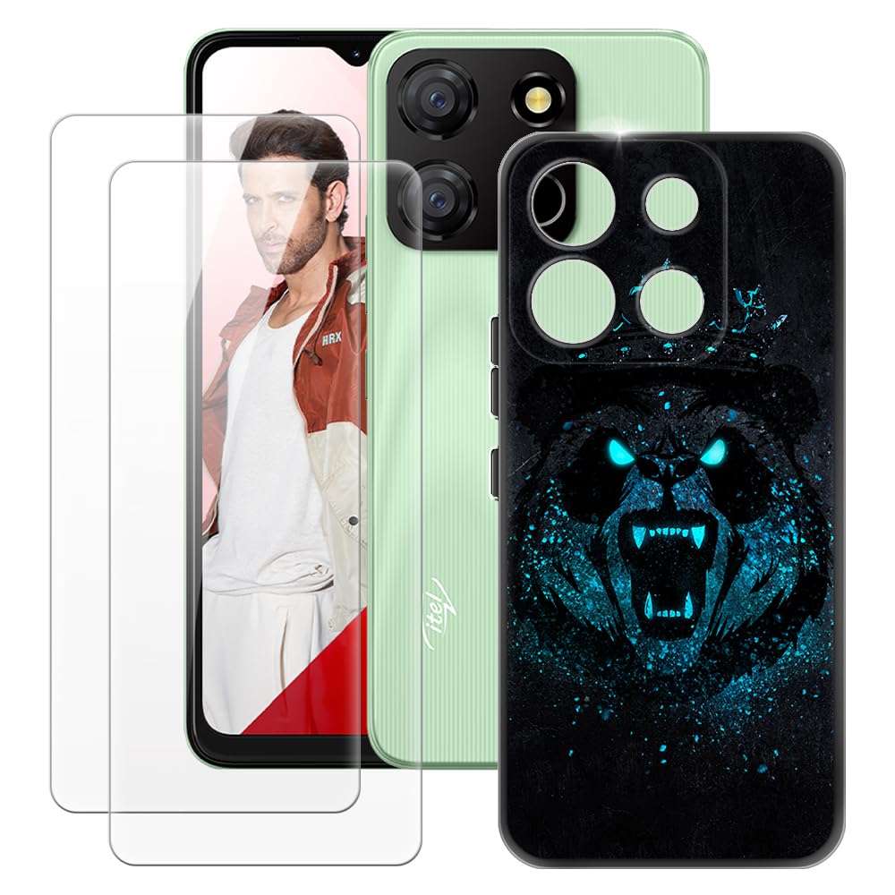 ITEL A60 Case + 2PCS Screen Protector Tempered Glass, Ultra Thin Bumper Shockproof Soft TPU Silicone Cover for ITEL A60S (6.6”)