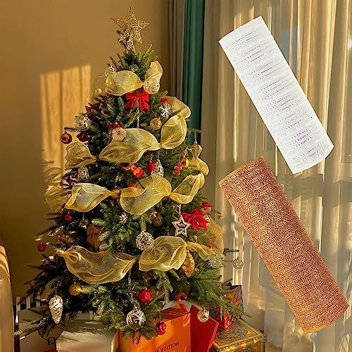 TSLBW 2 Rollos Cinta de Malla Cecorativa, 26 CM Cinta de Malla para Navidad, Cinta de Malla de Poliéster de Navidad para decoración de Navidad, Manualidades (Amarillo)