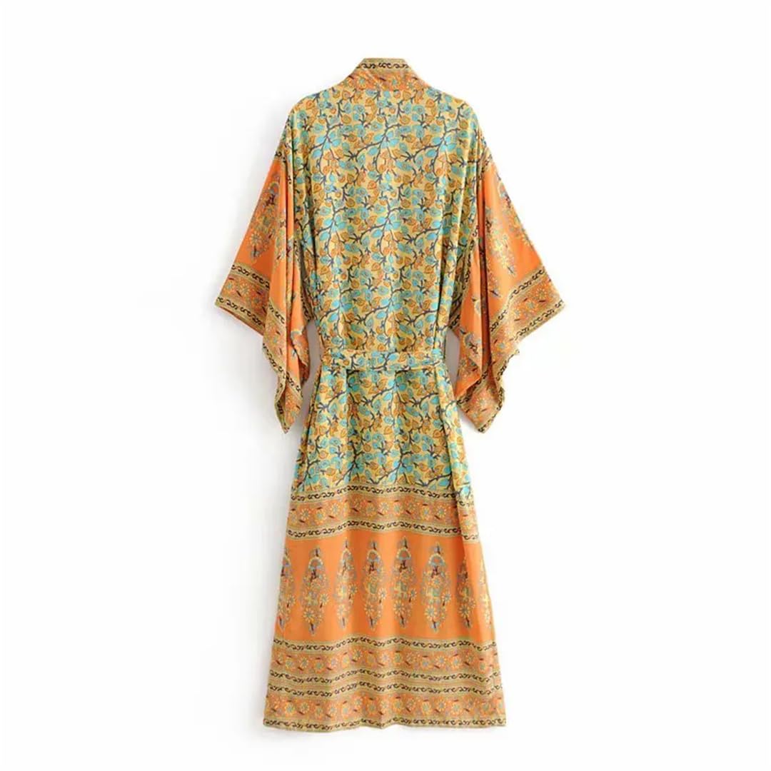 Wjnvfioo Donna Stampa Floreale Kimono Bohemian Camicetta Lunga Scollo a V Maniche a Pipistrello Maxi Top Spiaggia
