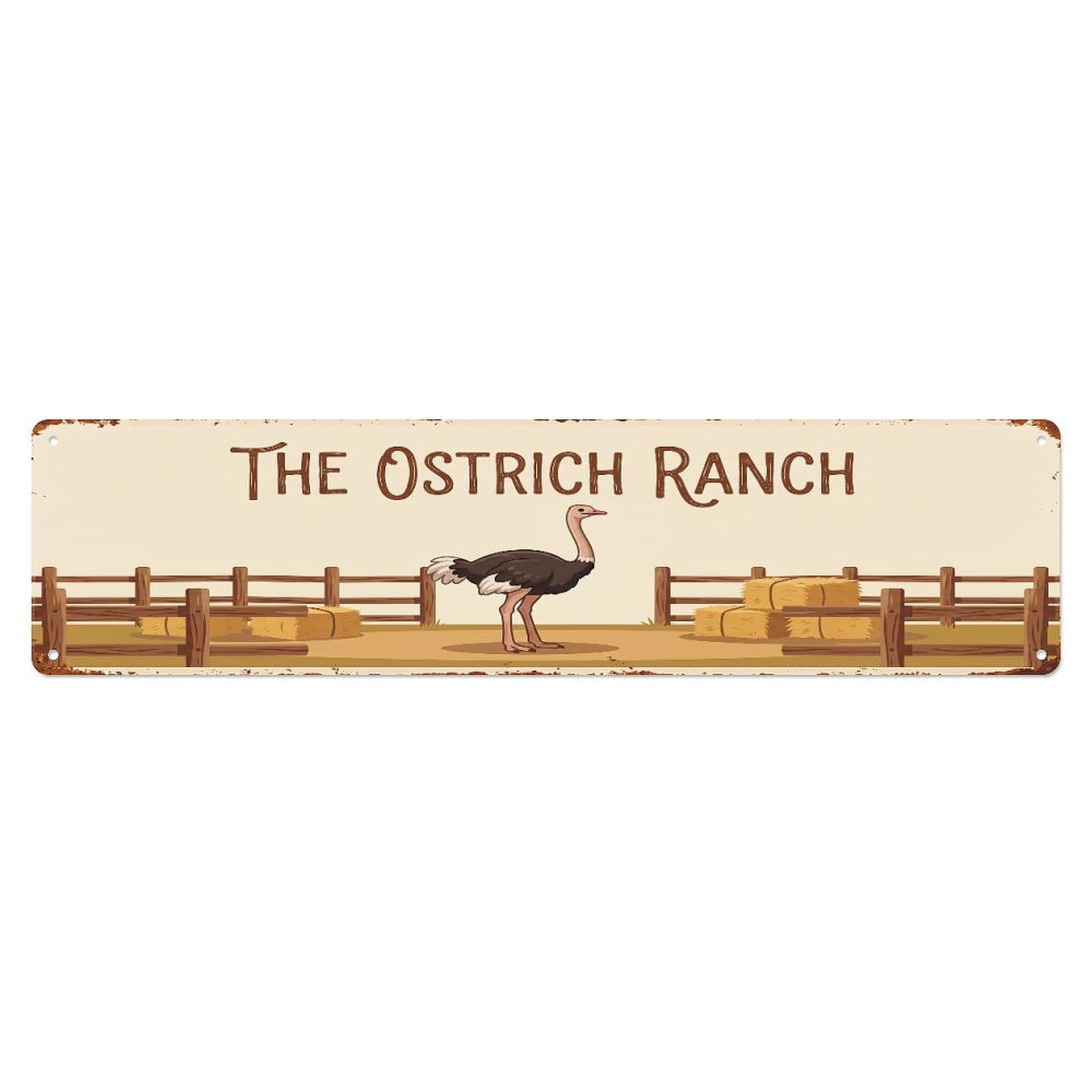Metal Tin Sign Vintage Ostrich Farm Scene THE OSTRICH RANCH