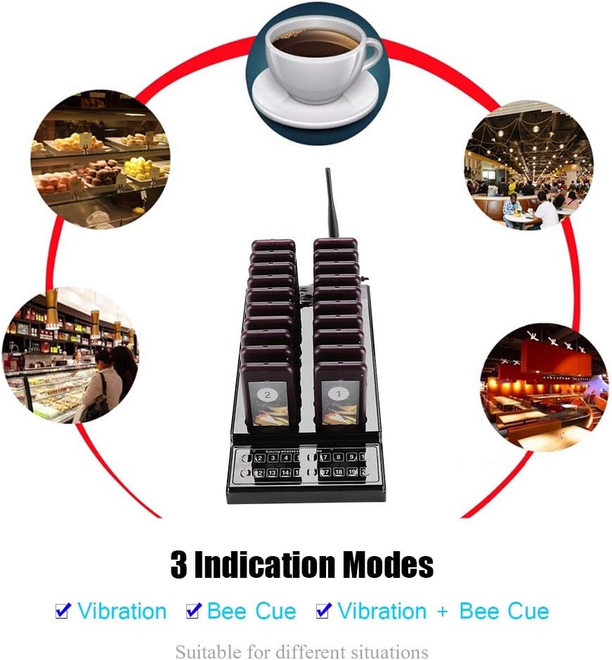 Sxhlseller 20 Channels Restaurant Pager System, Wireless Guest Paging System with Vibration & LED Alerts, Long Range 1km for Restaurant Food Truck