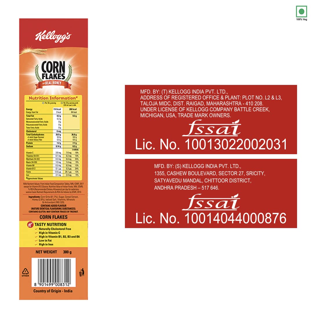 Kellogg's Corn Flakes Real Almond Honey Breakfast Cereals High in