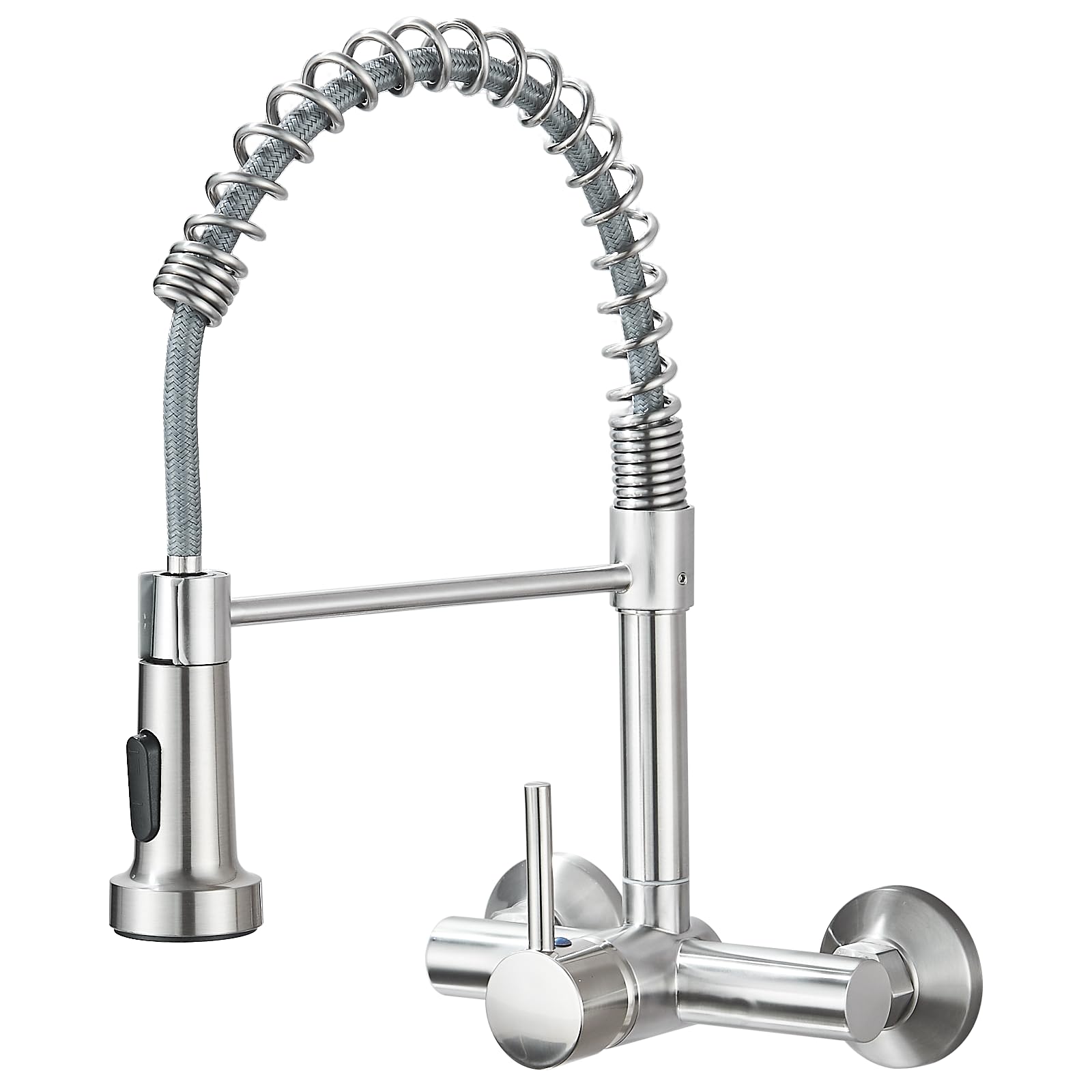 Robinet de Cuisine Mural avec Bec Flexible,Mitigeur Evier avec 2 Types de Jet,Robinetterie eau Chaude et Froide Rotatif à 360°,Mousseur Démontable,Brossé