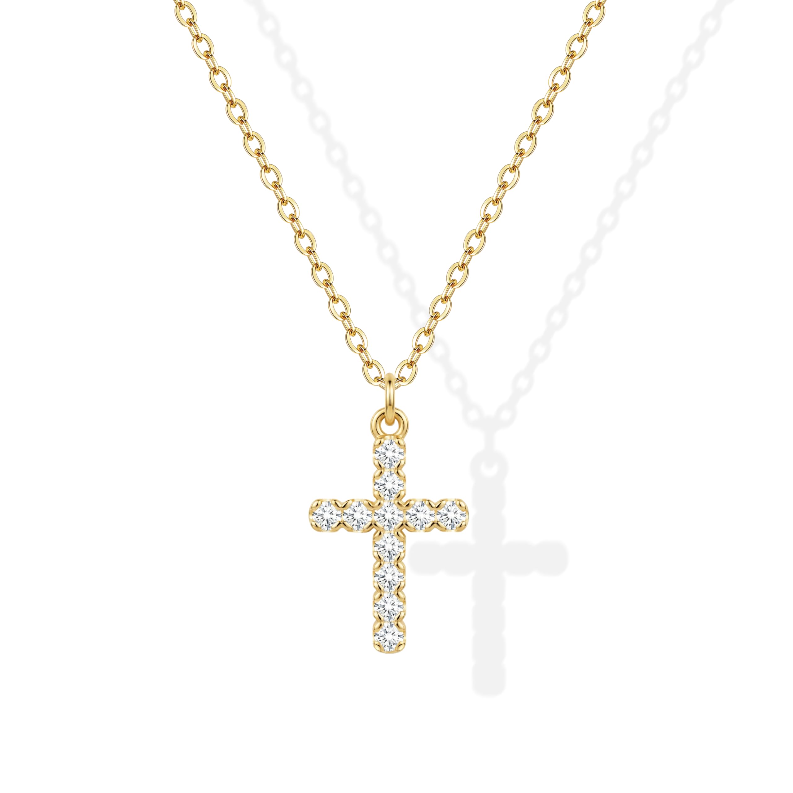 Zeffy Cross Necklace for Women,18K Gold/Silver Plated Tiny Cubic Zirconia Cross Pendant Necklace for Women Simple Layered Cross Necklaces for Women