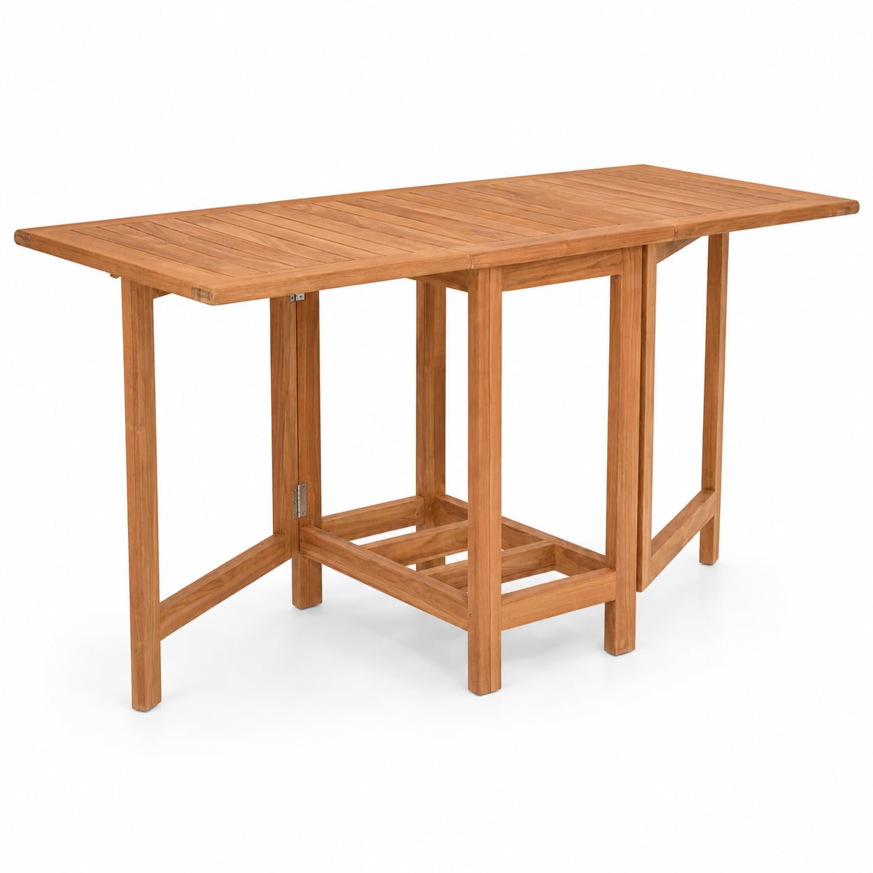 Tavolo Pieghevole a Farfalla in Legno Teak TERRASSE | Tavolo Salvaspazio da Esterno con Ali Richiudibili | Tavolo da Giardino, Terrazza e Balcone in Teak Golden | 130 x 76 x 70 cm