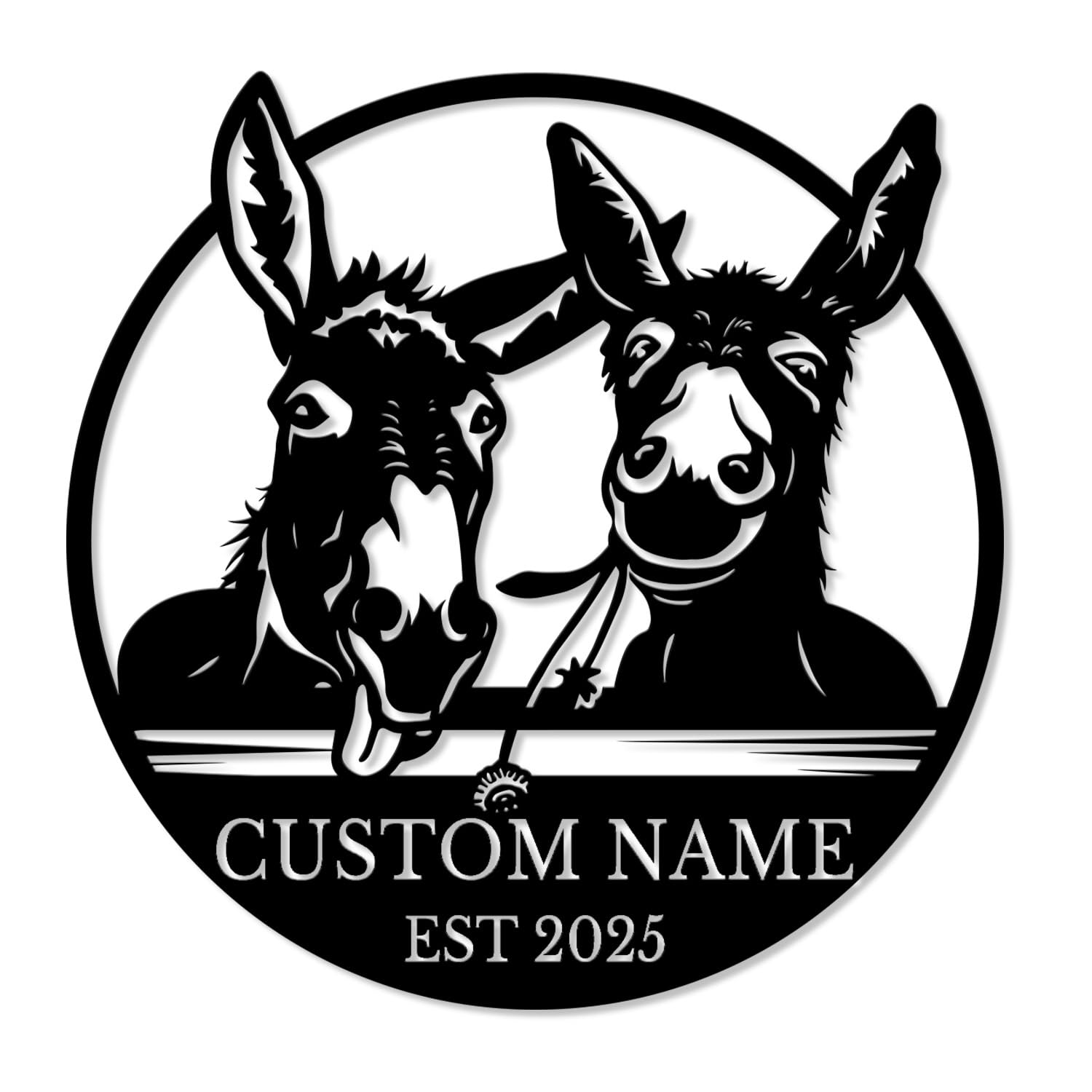 Personalized Donkey Metal Sign, Custom Farm Name Wall Art, Rustic Ranch Decor, Donkey Family Farmhouse, Countryside Housewarming Present (Style-1)