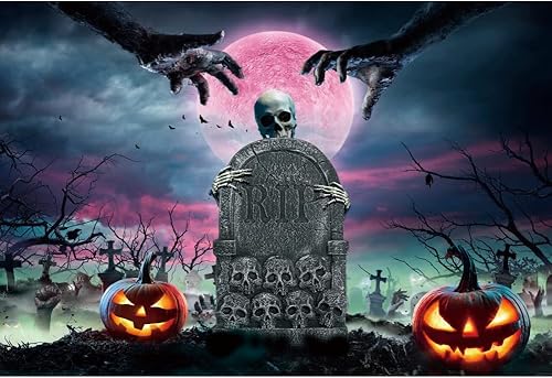 Miniatura 8 de Telón de fondo de Halloween para decoración de fiestas, fantasma, espeluznante, calavera aterradora, telón de fondo para fotos, cementerio,