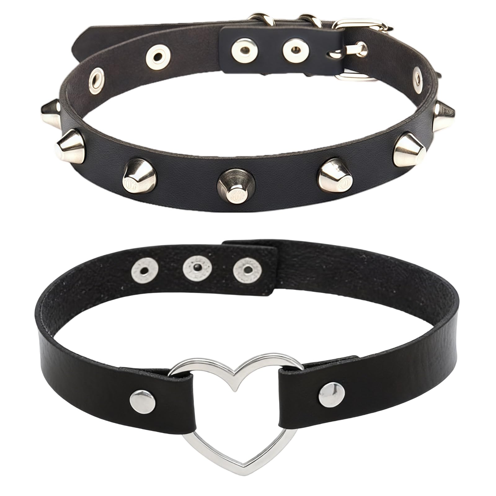 2 pcs set gothic jewellery, black choker for women, punk style adjustable choker necklace, pu leather with metal studs, 18mm height, 40cm length, party & everyday wear