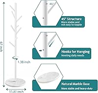 Vista 17 de Perchero con base de mármol natural, perchero moderno de metal independiente, perchero con 12 ganchos, perchero para sombreros de árbol para 12