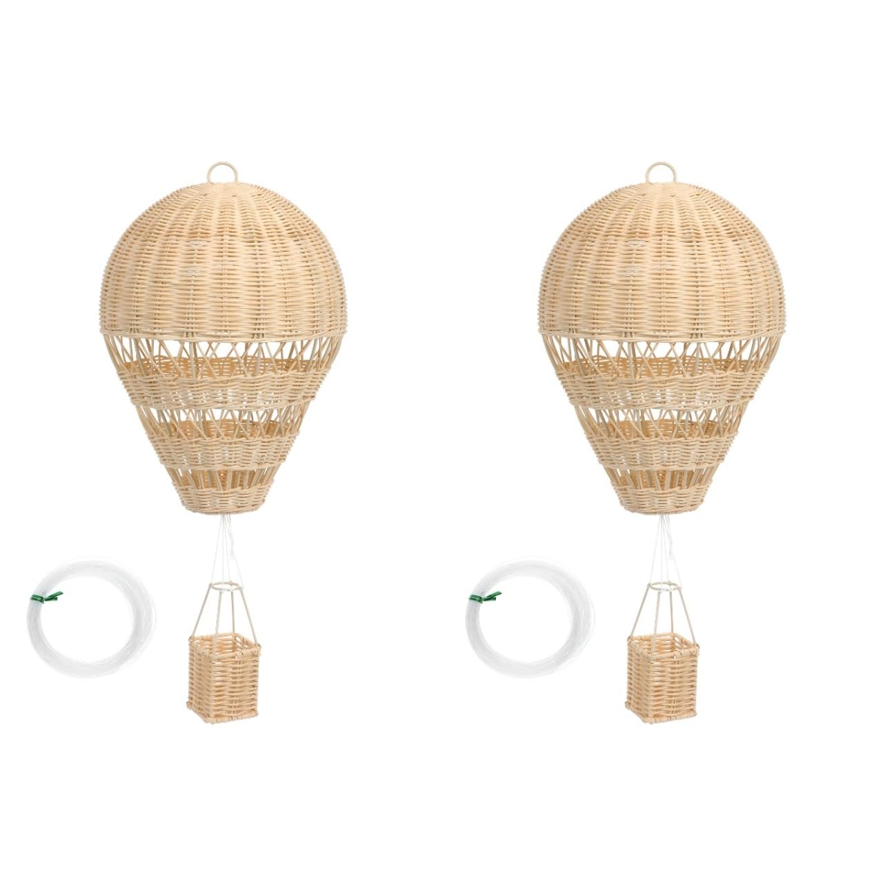 Photo 1 of Rattan Hot Air Balloon Decor: 2pcs Wicker Basket Decoration for Baby Shower, Baby Nursery Bedroom Hanging Decoration, DIY Craft, Small Vintage Basket Home Garden Decor