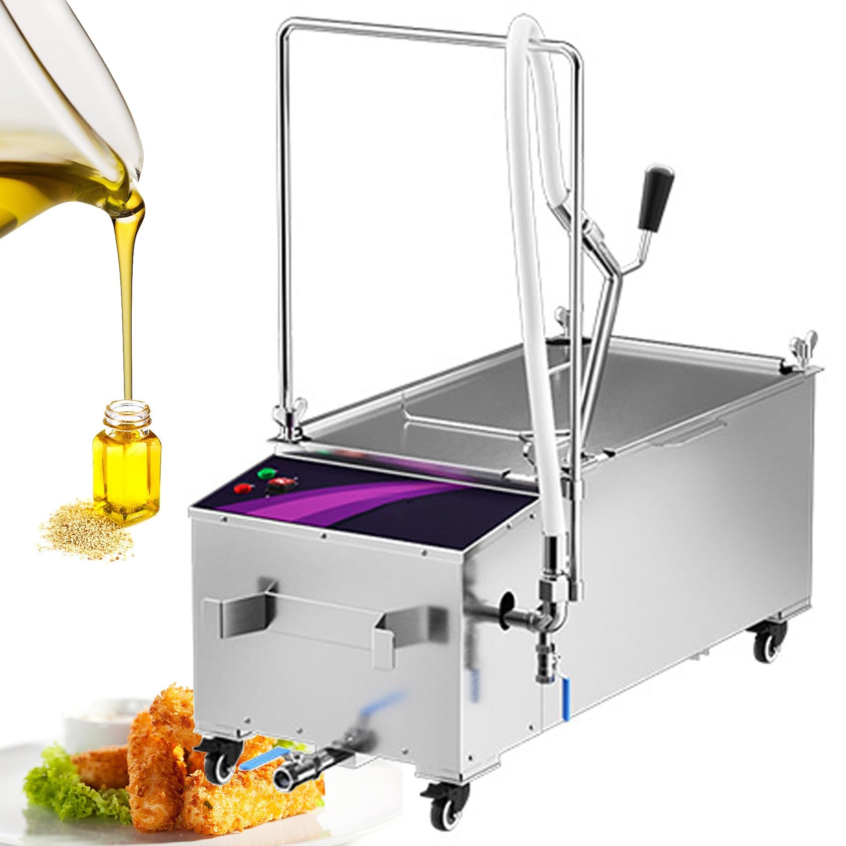 Eiwitany Mobile Deep Fryer Oil Filter Cart,Commercial Cooking Oil Filtration Machine for Restaurants, Food Stalls and Concession Stands (55L)