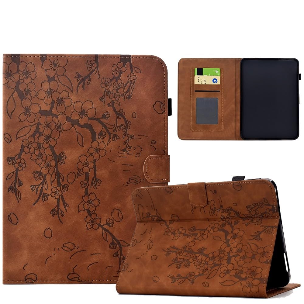 Generic Schutzhülle kompatibel mit Kindle Paperwhite 3 (2015) E-Reader (Farbe: Braun) Leder Smart Case Flip Flower Pattern Cover