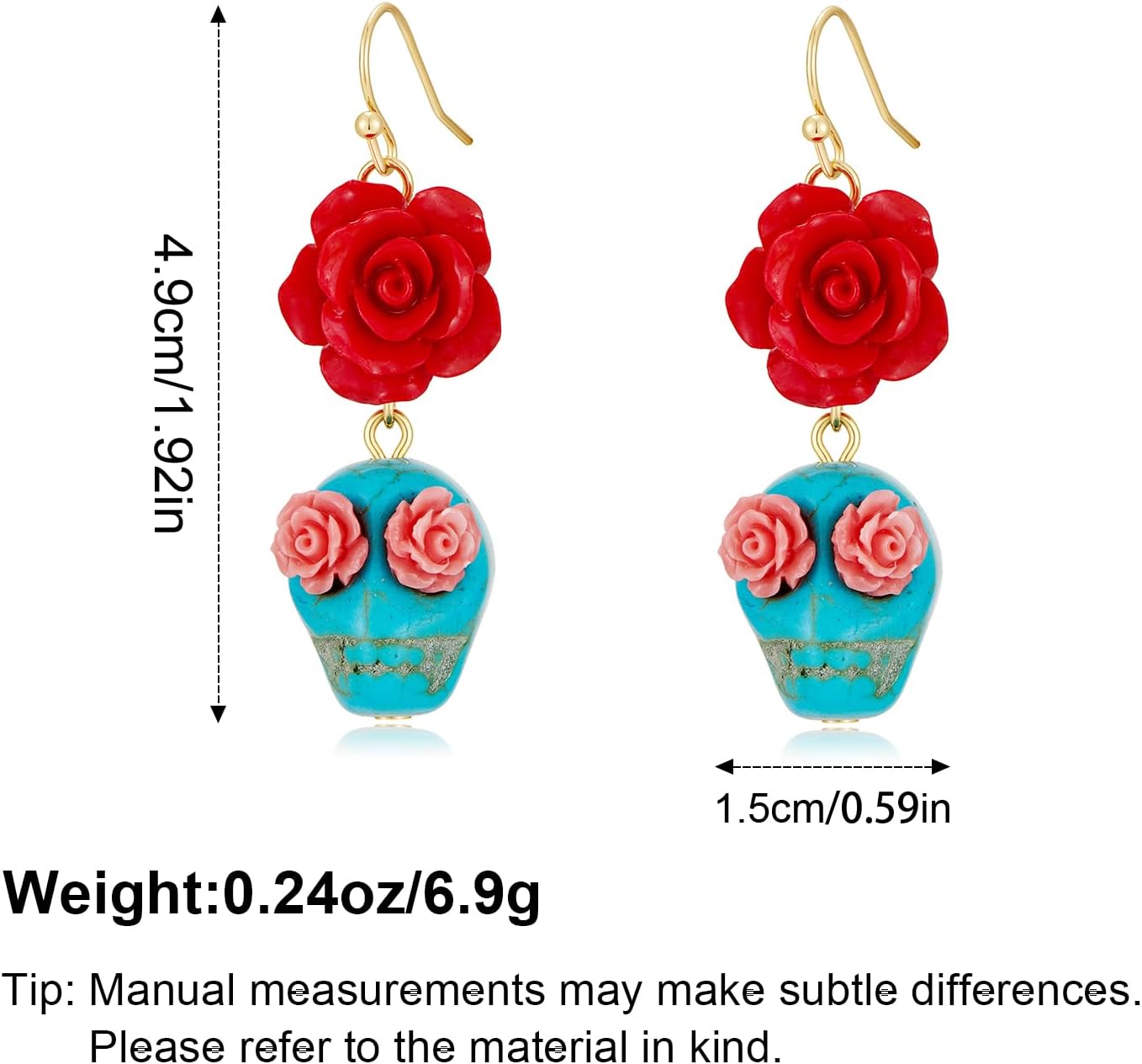 Halloween Earrings for Women Red Flower Little Ghost Studs Earring Skull Rose Drop Earrings Pumpkin Witch Hat Stud Spooky & Fun Holiday Jewelry - Image 7