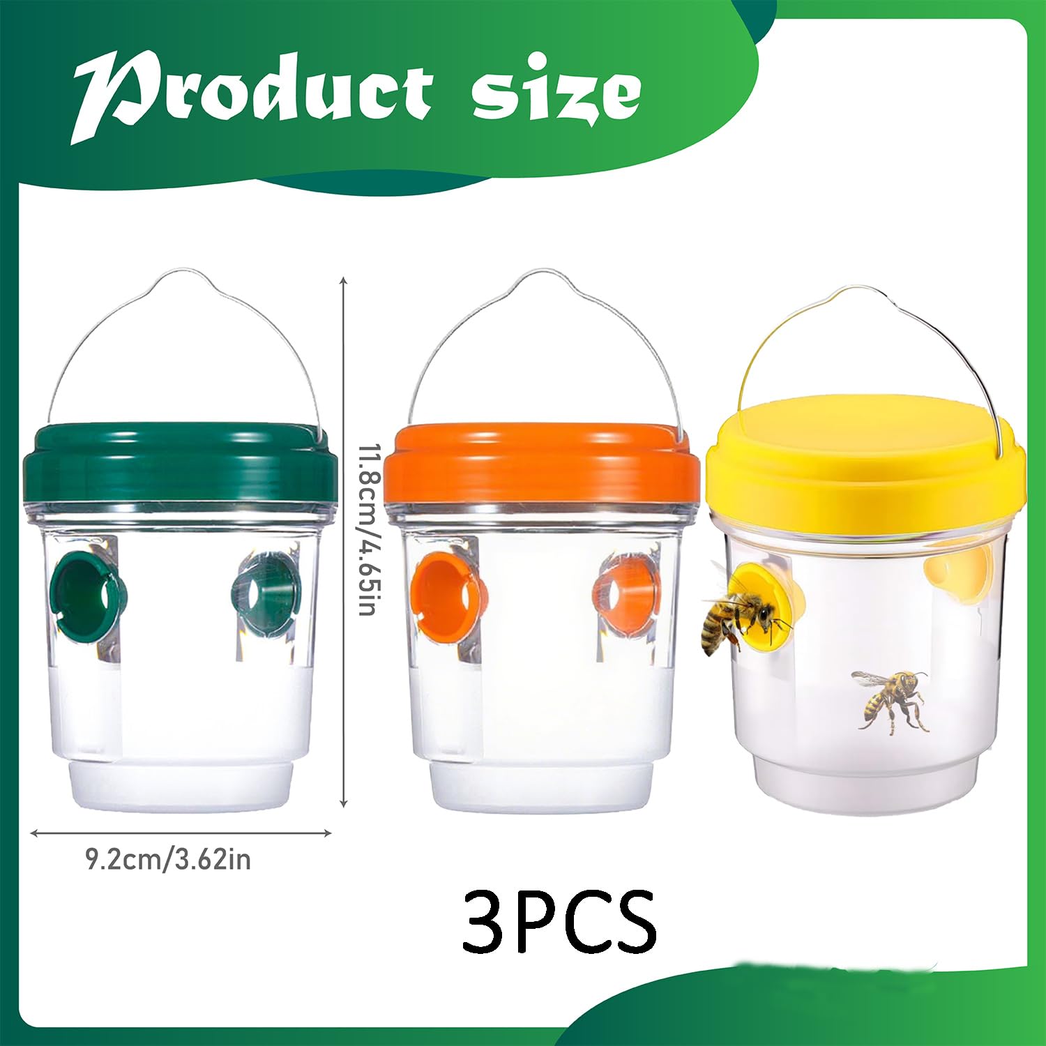 3 Piezas Trampa para Avispas Viva, Trampa Avispas Exterior Jardin Balcon, Trampa Avispa Exterior, Atrapador de Avispa para Jardín, Balcón y Camping, Sin Productos Químicos