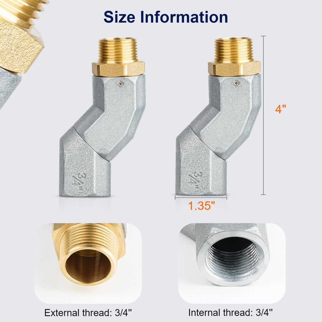 3/4’’ Fuel Hose Swivel Fittings Set, Two Zinc Alloy Multi-Directional Adapters with Male and Female Npt Threads for Pump Transfer Use