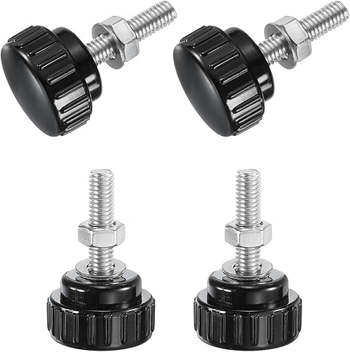 Miniatura 160 de uxcell Juego de 4 perillas moleteadas, tornillos de pulgar con tuercas y arandelas, rosca macho métrica M6 x 1.378 in, cabeza de plástico de 0.984