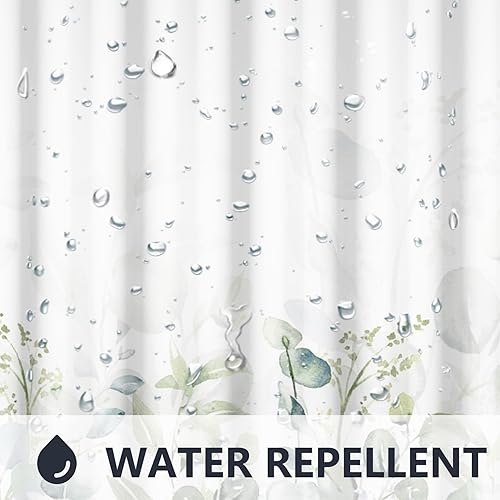 Miniatura 7 de Renaiss Cortina de ducha de hojas verdes de 72 x 72 pulgadas, acuarela, eucalipto, salvia, plantas botánicas, flores, paisajes naturales, cortinas