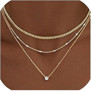 3 PCS Layering Silberkette/14K Gold Halskette mit Zirkonia Anhänger,Wasserfester Halsreif Schmuck Set Personalisierte Kleine Geschenke für Frauen Freundin Geburtstag