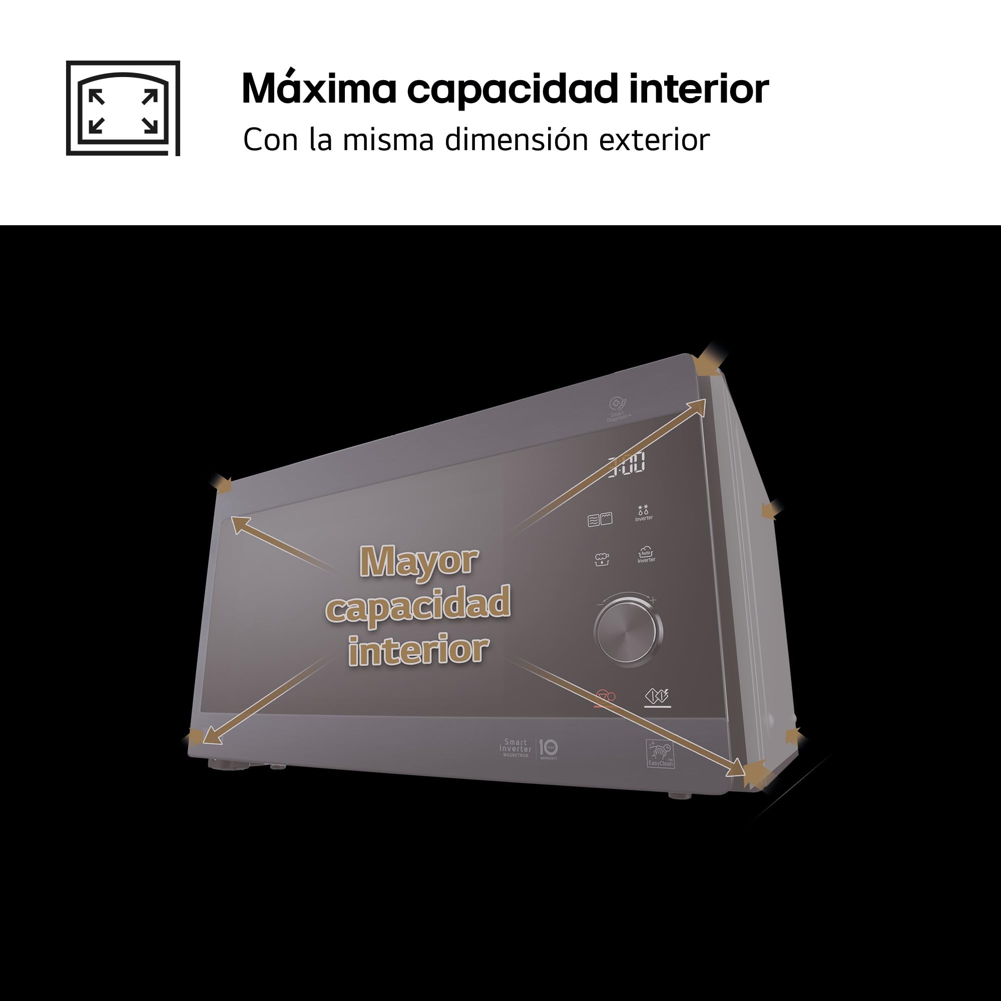 LG MH6565CPW Microonde con Grill e Display Digitale, 25 Litri e 1000 W, Microonde LG con Smart Inverter e EasyClean, Mantiene Sapore e Nutrienti, Nero
