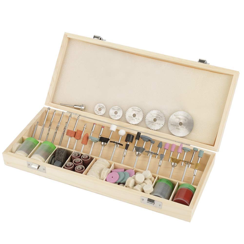 Accesorios Para Herramientas Rotativas,Accesorios de Amoladora Eléctrica Con Caja de Almacenamiento de Madera,Juego de Accesorios Multiusos Para Molienda Lijado Pulido Corte Esculpir 242 Piezas