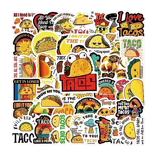 Calcomanías de taco mexicano impermeables de vinilo estético para portátil pack de 62 2