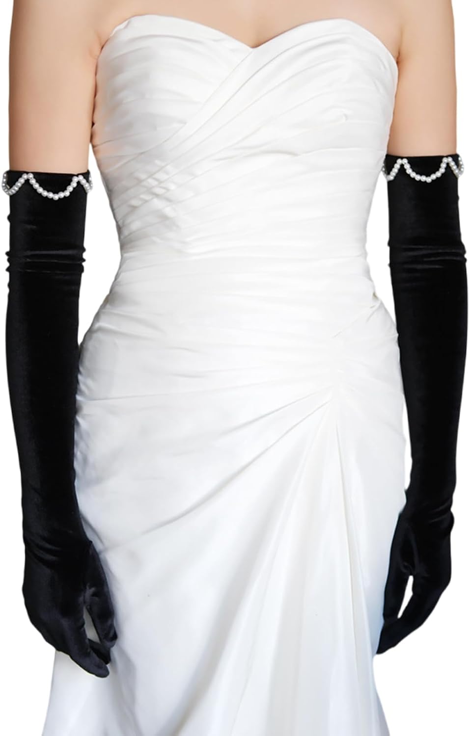 Elegant Black French Beaded Long Stage Gloves Velveted Luxurious Design Arm Wear For Women Evening Galas Formal Event