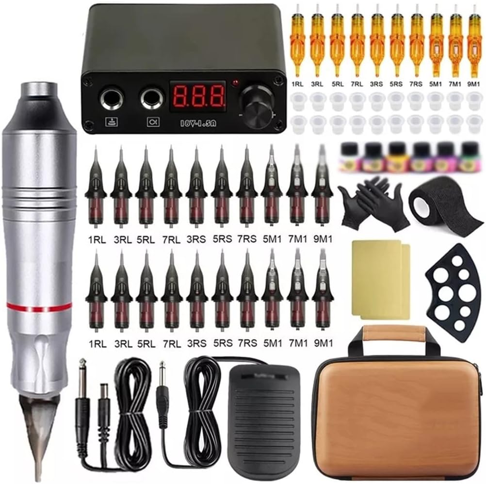 Tattoo Machines Tattoo Machine Kit Rotary Tattoo Machine Gun with Cartridge Needle Paint Tattoo Ink Permanent Makeup Machine(white-Fruit peach5)