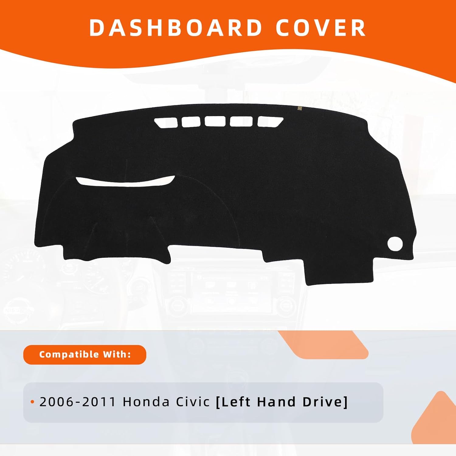 KEYOOG Dashboard Cover Dash Mat Fit for Ho-nda Civic 2011-2006 (for Left Hand Drive),Car Dash Board Mat Anti-Glare Carpet,Non-Slip Pad Sunshield Protector (Black)