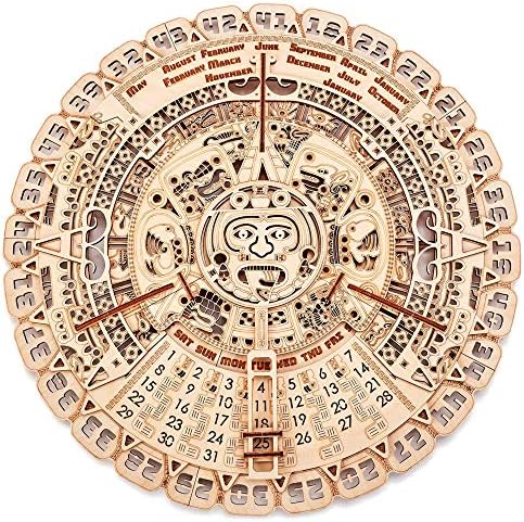 Wood Trick Mayan Wall Calendar Wooden Mechanical Model - 3D Wooden Puzzle Assembly Constructor Brain Teaser for Adults and Kids Best DIY Toy Eco Wooden Toys - Aztec Calendar
