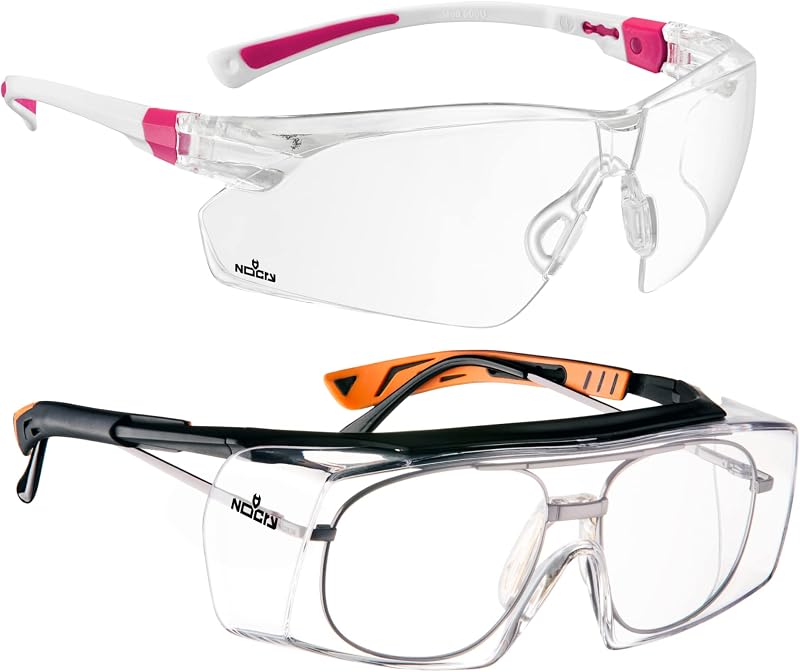 lentes de seguridad NoCry con lentes de seguridad transparentes antivaho, resistentes a los arañazos y con protección UV que se ajustan a sus lentes graduadas; Lentes transparentes antirrayas; Protección UV400; ANSI Z87