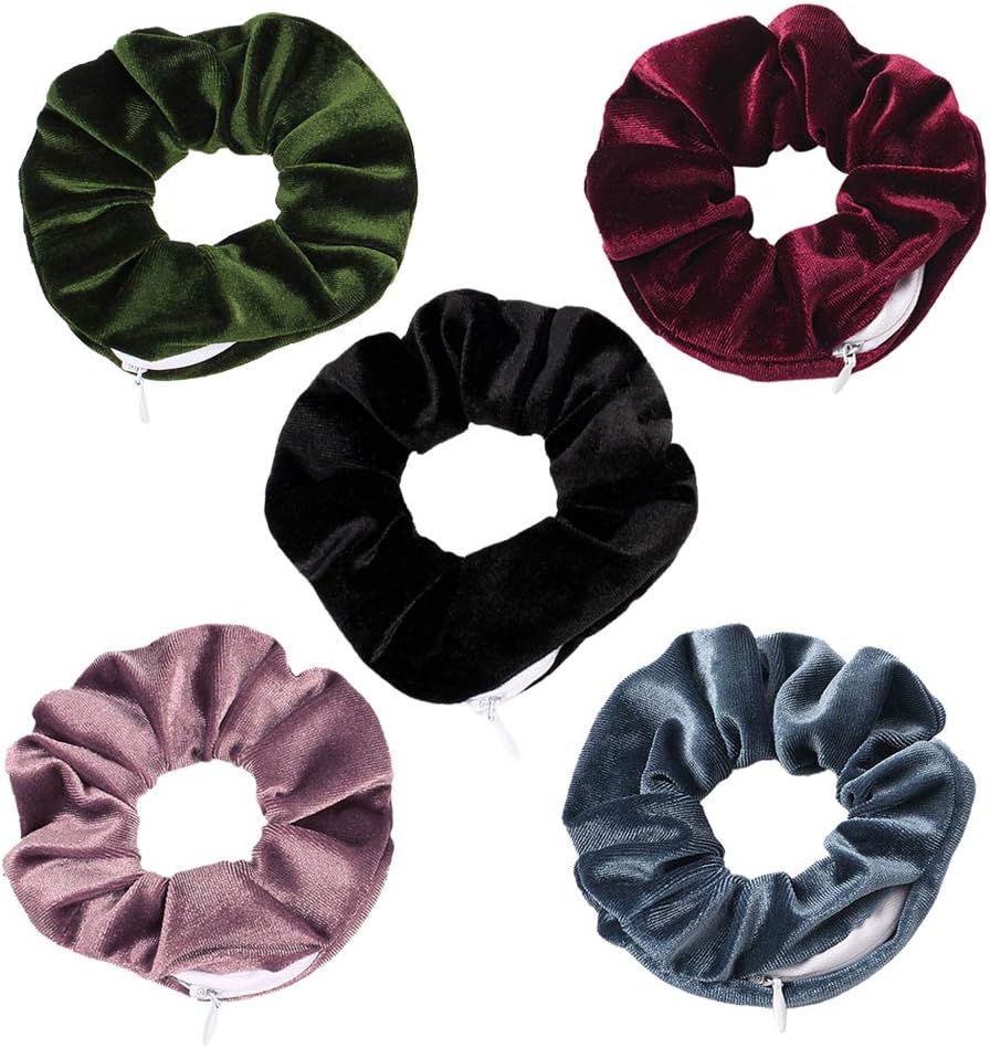 Nargut Velvet Scrunchie with Zipper Pocket Elastic Hair Tie Fashion Hair Accessories