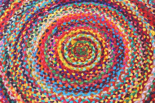 Tapis rond en coton multicolore 1,5m intérieur extérieur fait main