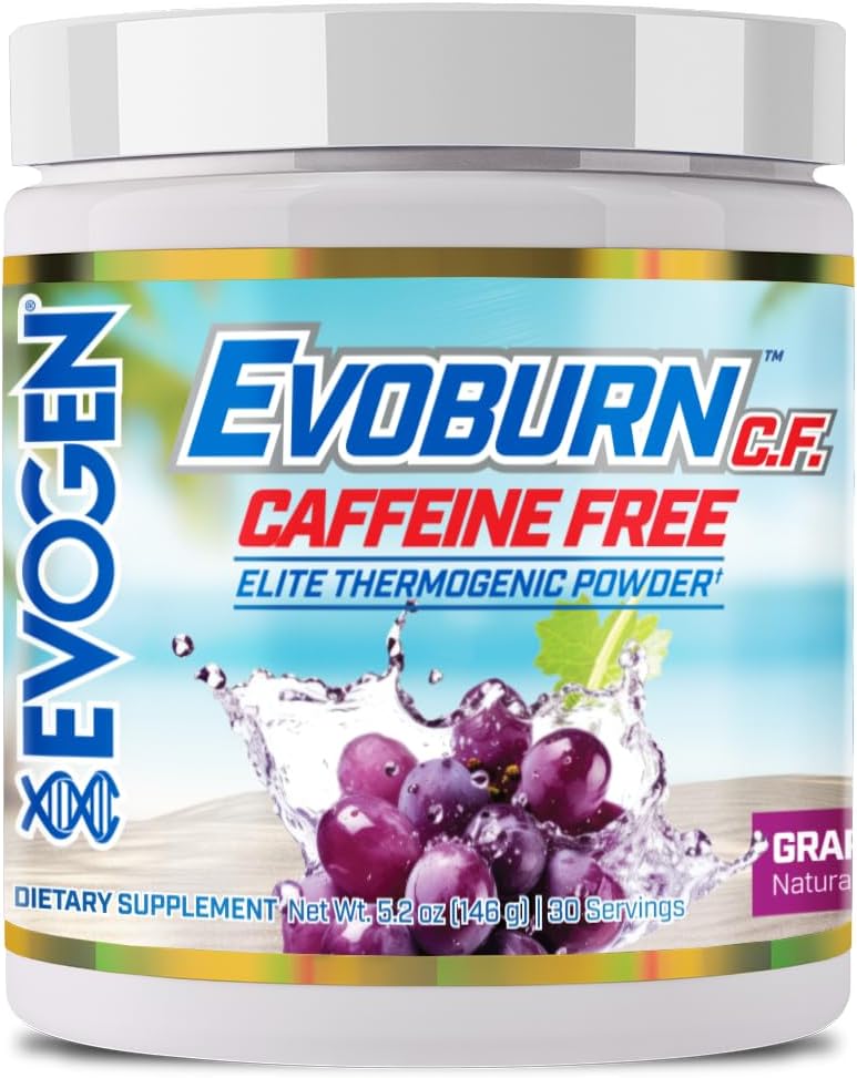 Evoburn Caffeine Free- Thermogenic Fat Burner for Men & Women | Energy & Focus | Advanced Metabolism Booster Fat Burner Formula with MitoBurn & Caffeine | Grape Blast | 30 Servings