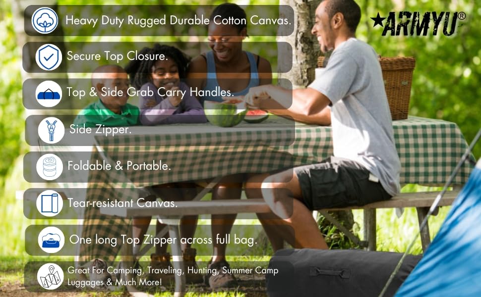 Giant Military Duffle Bag – Black 50" Heavy Duty Canvas Zipper Oversized Bag for Camping, Travel, Gear & Storage3